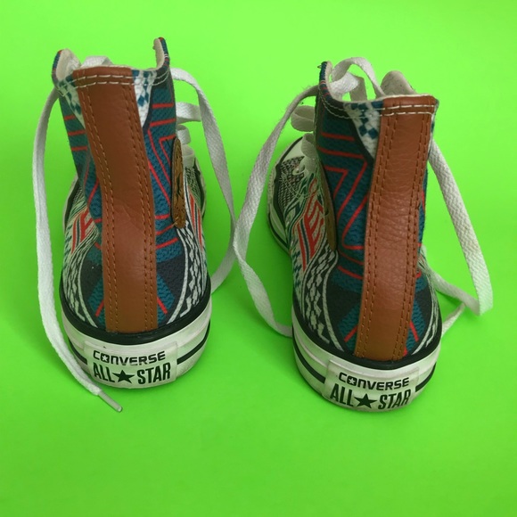 Brown Leather backed blue/orange print converse - Picture 7 of 8